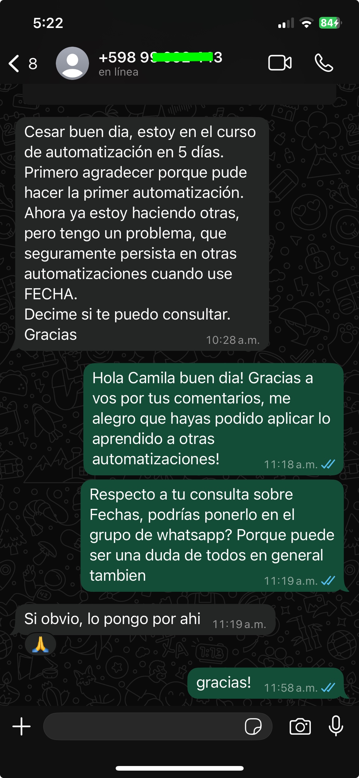 Testimonio de WhatsApp