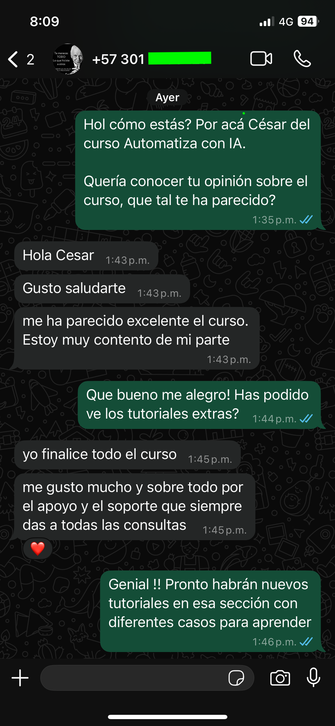 Testimonio de WhatsApp